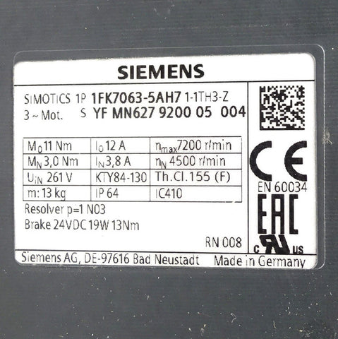 Siemens  1FK7063-5AH7-1TH3Z