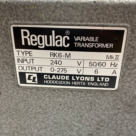 REGULAC VARIABLE TRANSFORMER RK6-M