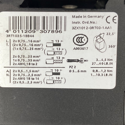 SIEMENS FURNAS ELECTRIC CO 3RT1035-1BB44