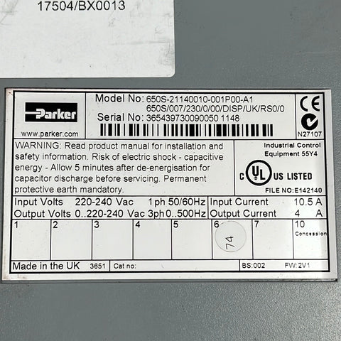 PARKER SSD DRIVES 650S-21140010-001P00-A1