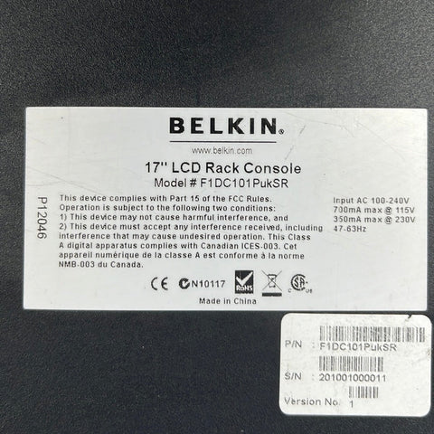 BELKIN 17" lcd rack console F1DC101pulksr