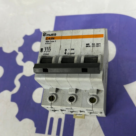 MERLIN GERIN SCHNIEDER C45N  MCB BREAKER 32A TYPE 2 AMP  (USS) MULTI 9 3 POLE