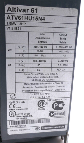 SCHNEIDER ELECTRIC TELEMECANIQUE ATV61HU15N4