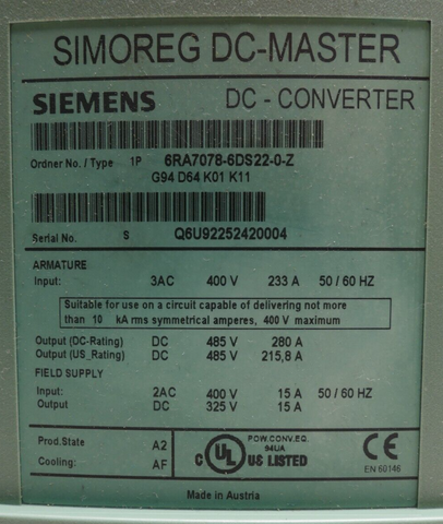 Siemens 6RA7078-6DS22-0-Z