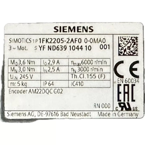 BJ15 Siemens 1FK2205-2AF00-0MA0