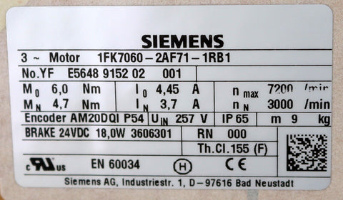 SIEMENS 1FK7060-2AF71-1RB1