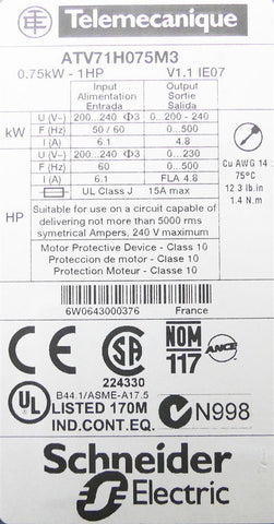 SCHNEIDER ELECTRIC ATV71H075M3