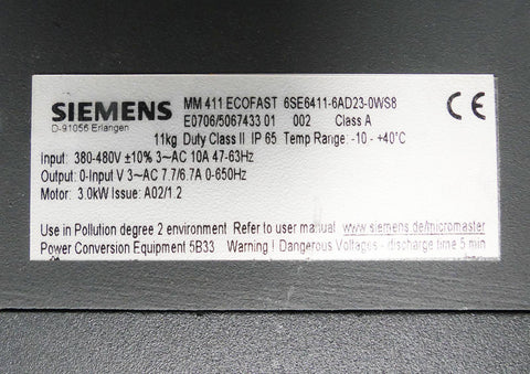 SIEMENS 6SE6411-6AD23-0WS8 + 6SE6401-1RB00-0AA0