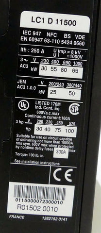 SCHNEIDER ELECTRIC TELEMECANIQUE LC1 D11500P7