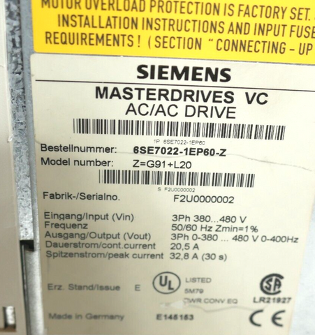 Siemens 6SE7022-1EP60-Z-L20