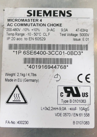 SIEMENS 6SE6400-3CC01-0BD3