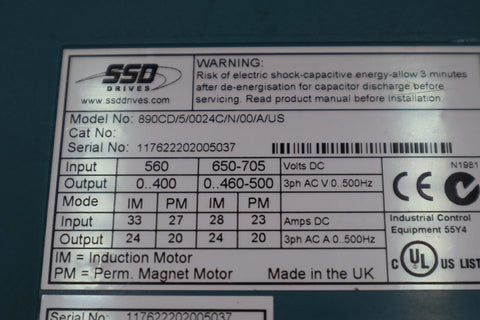 PARKER SSD DRIVES 890CD/5/0024C/N/00/A/US