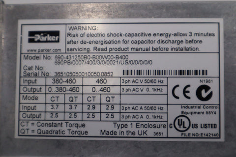 PARKER 690PB/0007/400/3/0/0021/US/0/0/0/0/0