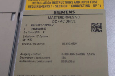 SIEMENS 6SE7021-3TP60-Z