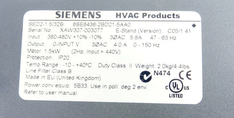 Siemens 6SE64362BD215AA0