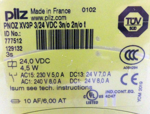 PILZ PNOZ XV3P 3/24 VDC 3N/O 2N/O T