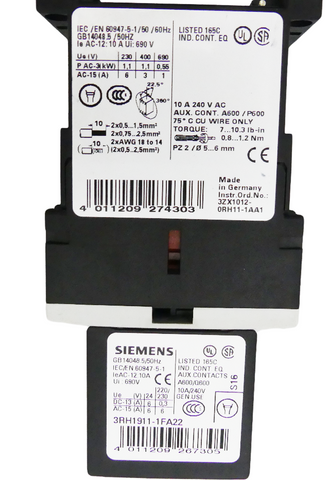 SIEMENS 3RH1122-1BB40 + 3RH1911-1FA22