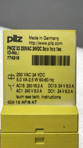 PILZ PNOZ X3 230VAC 24VDC 3N/O 1N/C 1SO