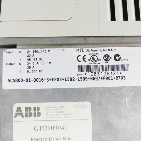 ABB ACS800-01-0016-3+E202+L502+L509+N697+P901+R703