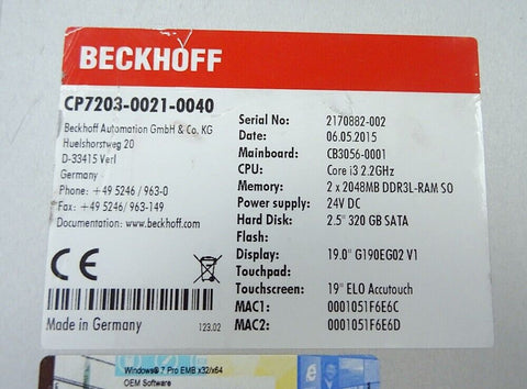 BECKHOFF CP7203-0021-0040