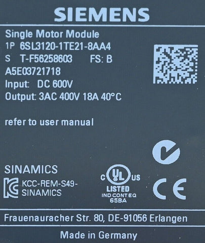 SIEMENS 6SL3120-1TE21-8AA4