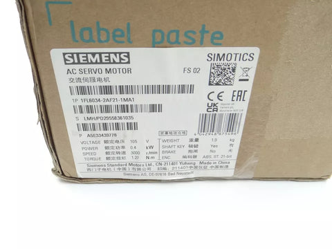 Siemens AC Servo Motor 1FL6034-2AF21- 1MA1