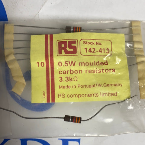 RS 0.5W moulded carbon resistors 3.3k ohm
