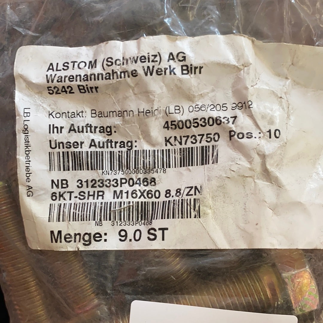 ALSTOM (SCHWEIZ)AG NB 312333PO468 6KT-SHR M16*60 8.8/ZN