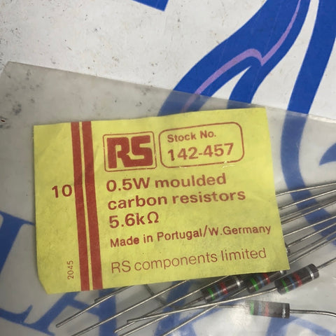 RS 0.5w moulded carbon resistors 5.6k  ohm