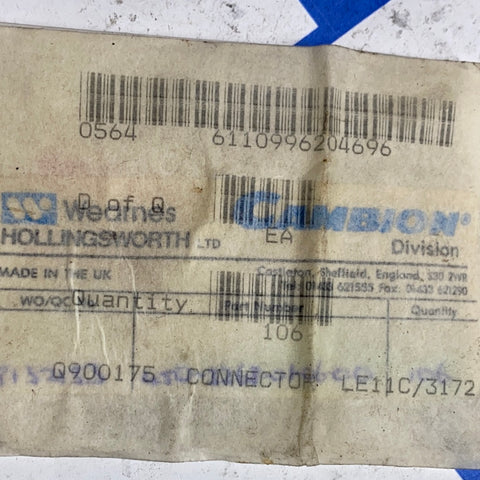 CAMBION Wearnes Hollingsworth Ltd Q900175 CONNECTOR LE11C/3172