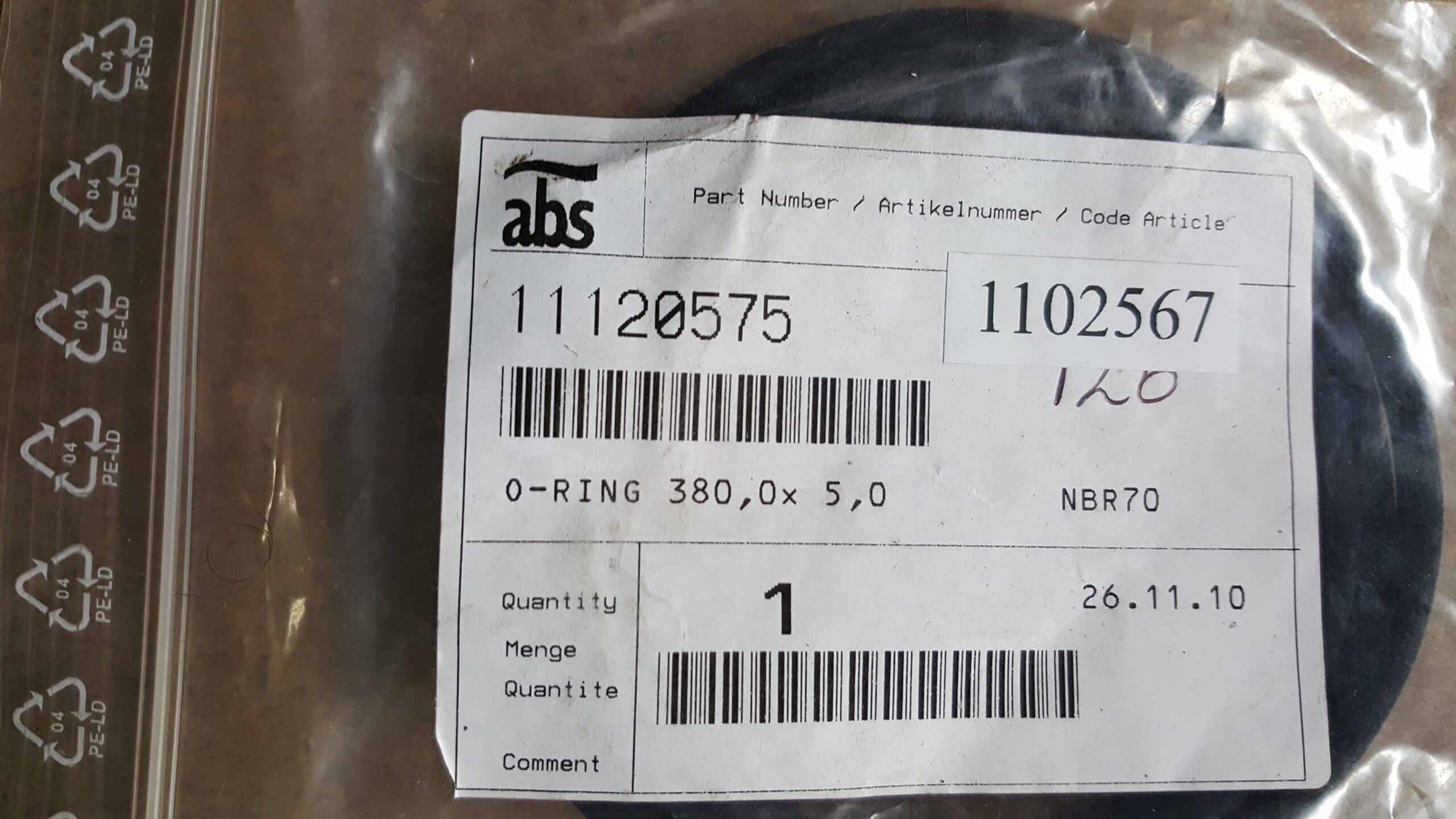 ABS O-RING 380,0x 5,0 NBR70