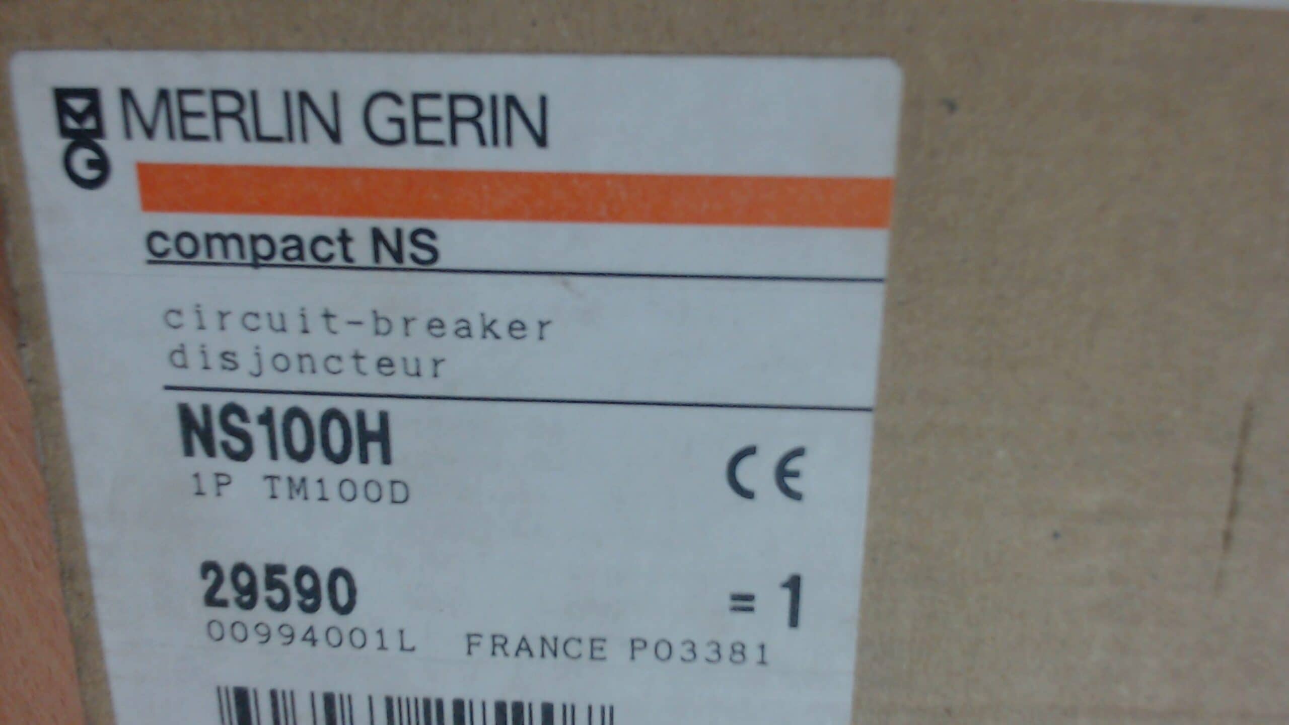 Merlin Gerin NS100N 100Amp MCCB Single Pole Circuit Breaker New in box with fitments-8482