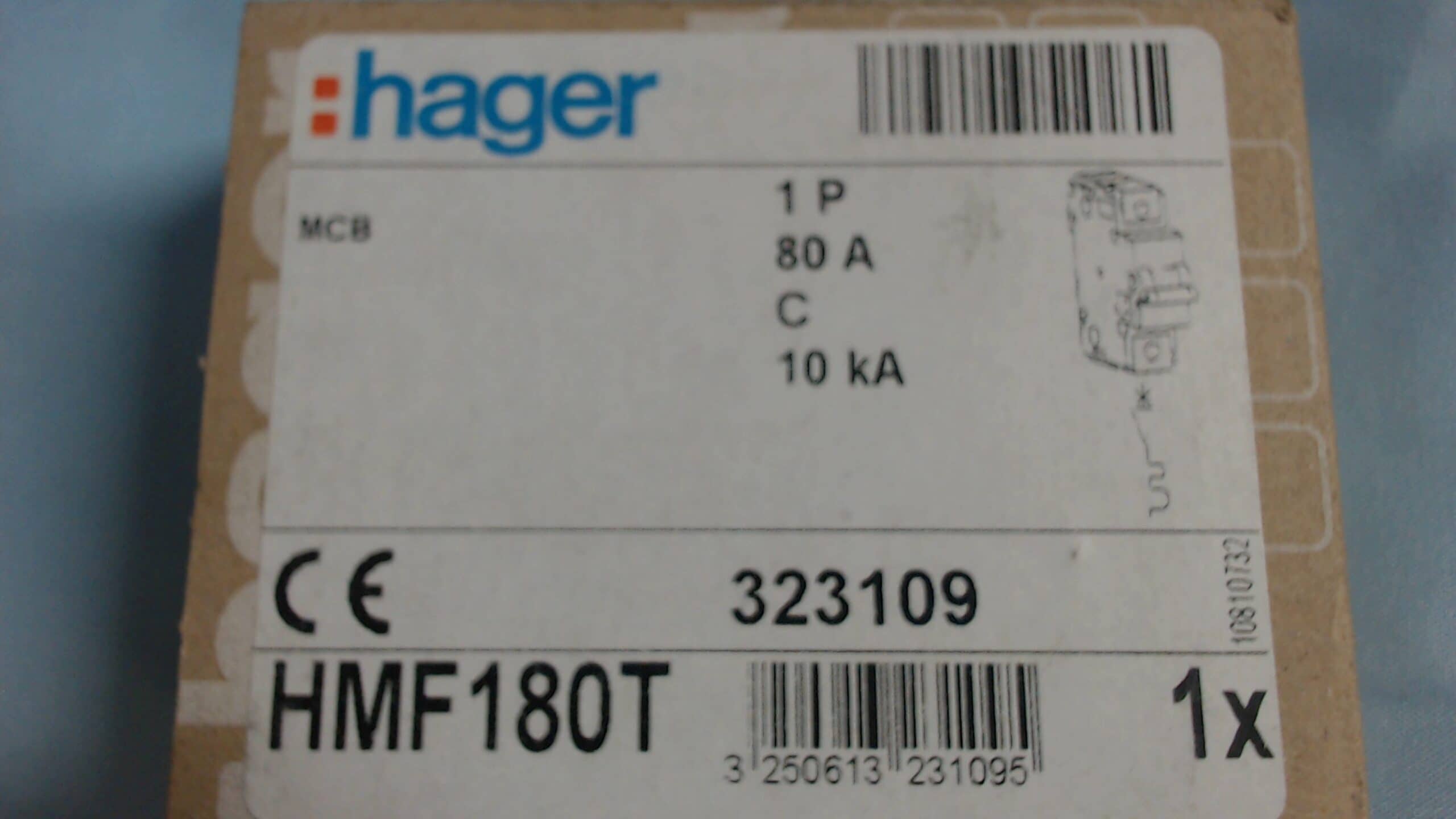 Hager HMF180T 80A 1 Pole C Curve MCB-0